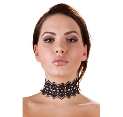 Naszyjnik obroża choker haftowany z kamykami